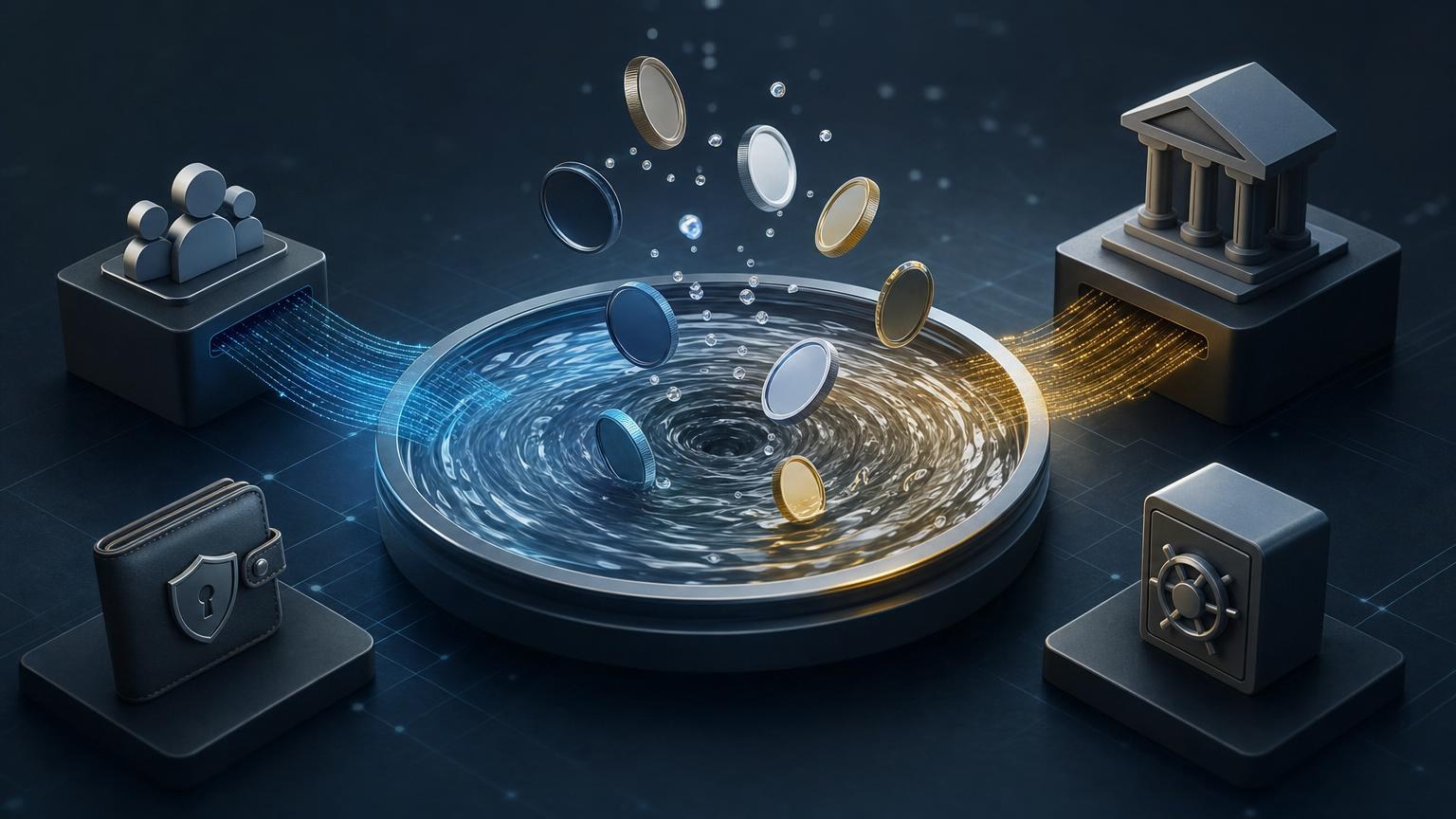 A crypto exchange quote visualized through market depth, slippage, network fees, and blockchain confirmation